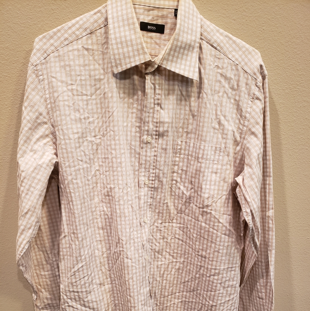 Hugo Boss Sharp Fit Gray Plaid Dress Shirt Size - Picture 3 of 5